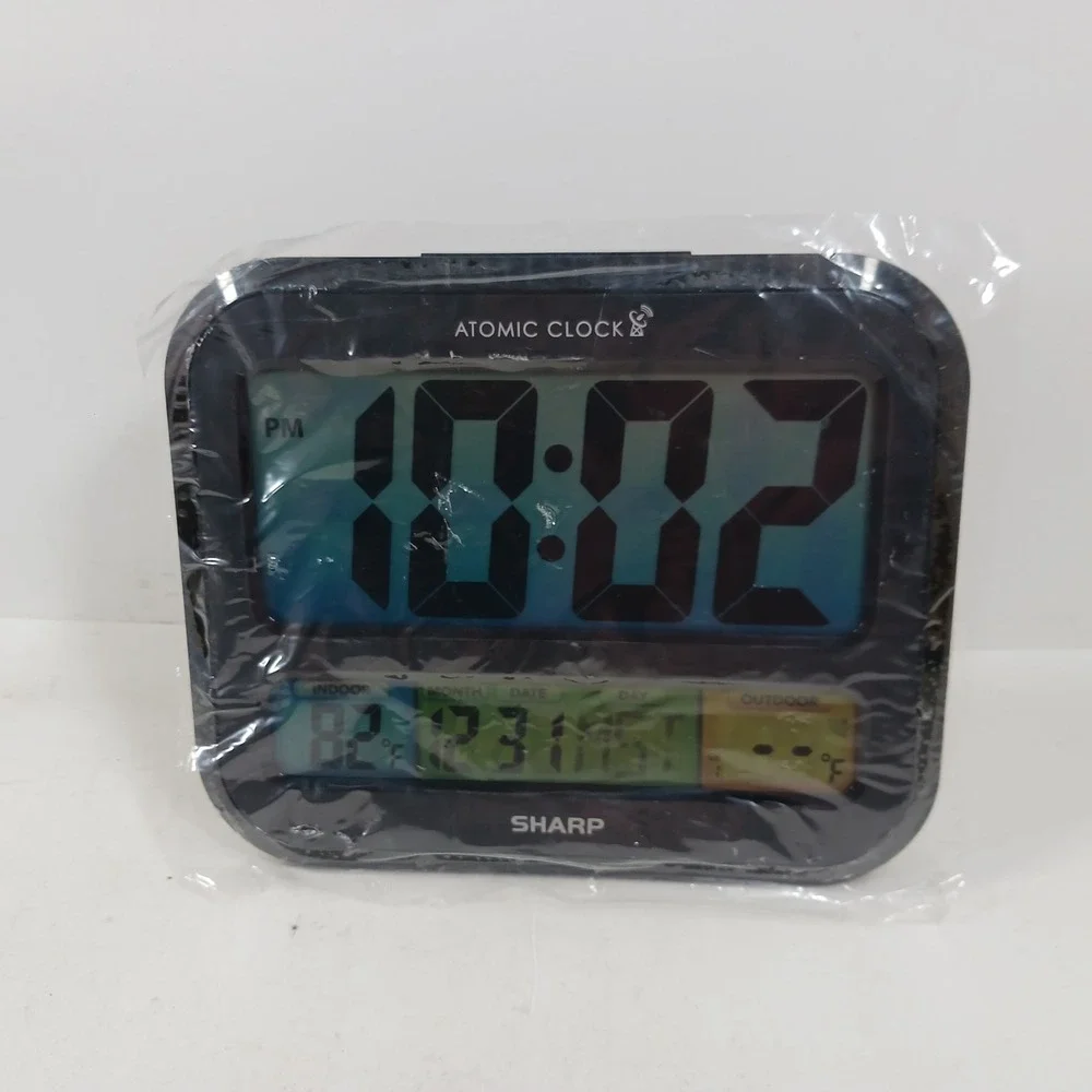 Sharp Atomic Desktop Clock SPC1107EL Digital Calendar Indoor Temperature Black